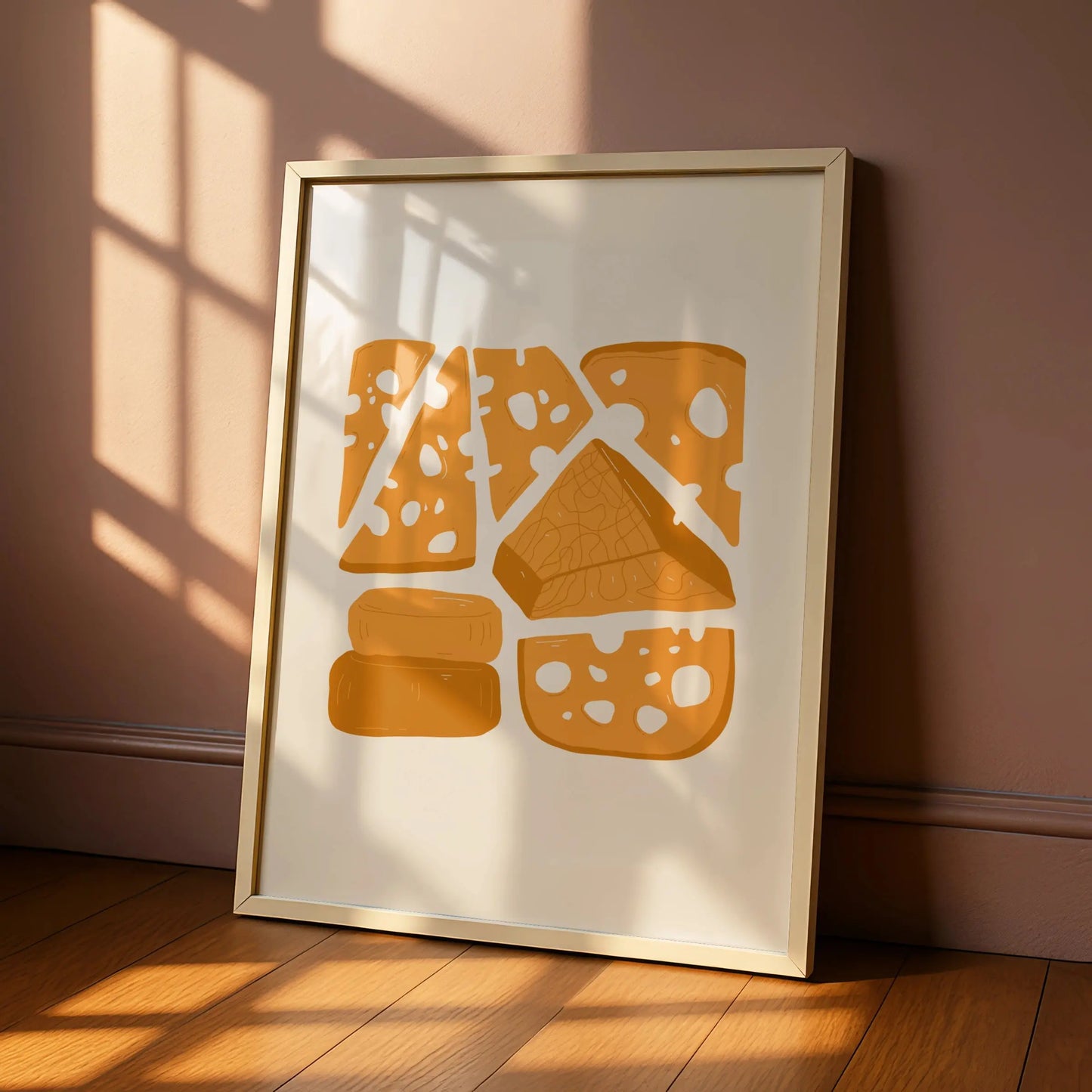 Cheese Kitchen Wall Art Print, Food Poster, Illustrated Cheese Board, Yellow Kitchen Decor