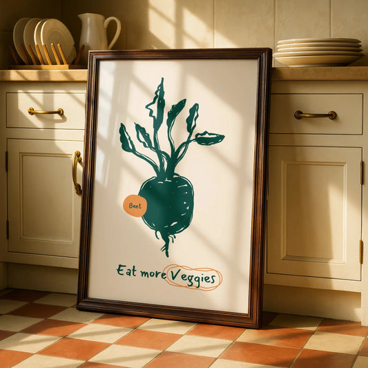 Beet Kitchen Wall Art, Eat More Veggies Poster, Vegetable Print, Minimalist Kitchen Decor
