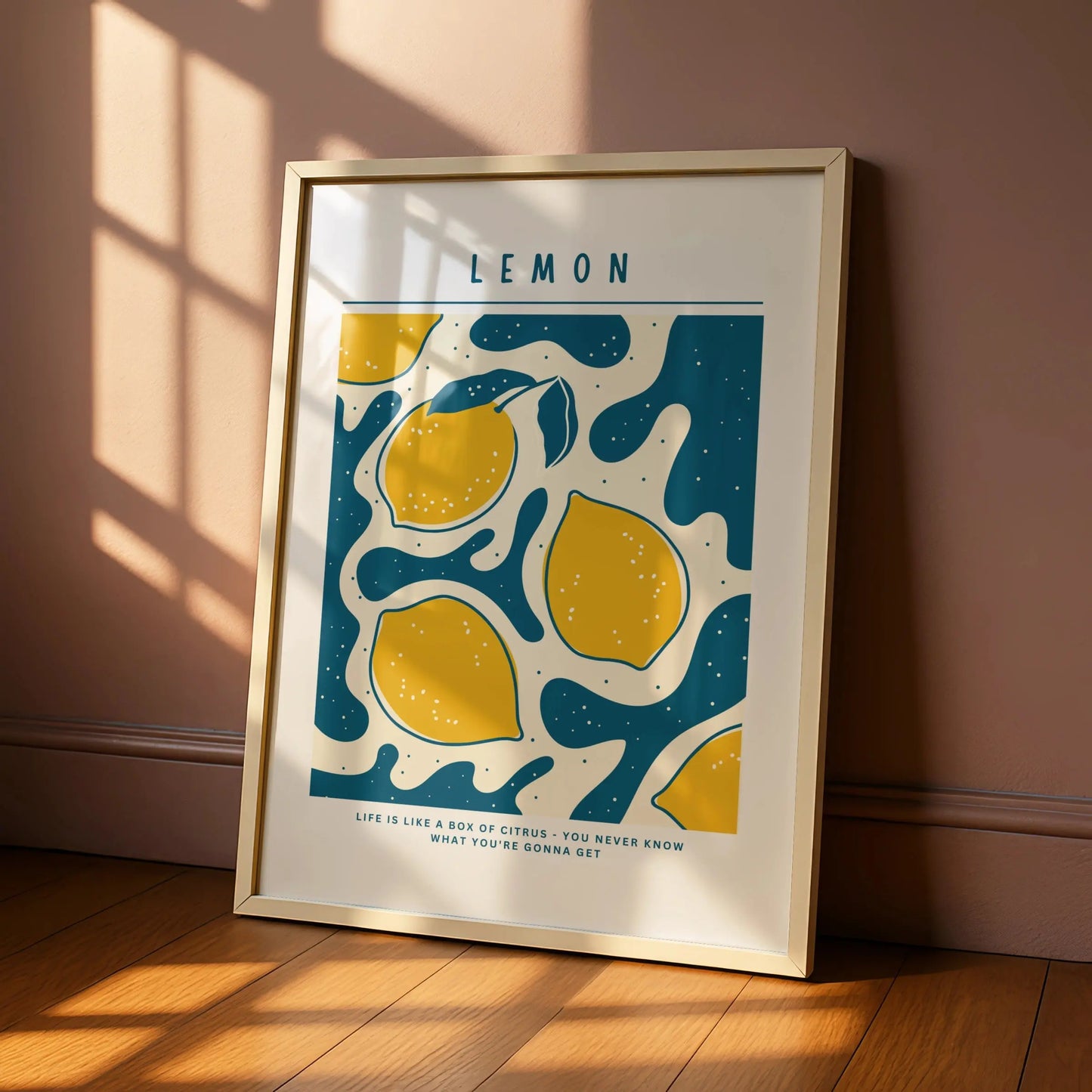 Lemon Kitchen Wall Art Print, Citrus Poster, Yellow Teal Fruit Decor, Retro
