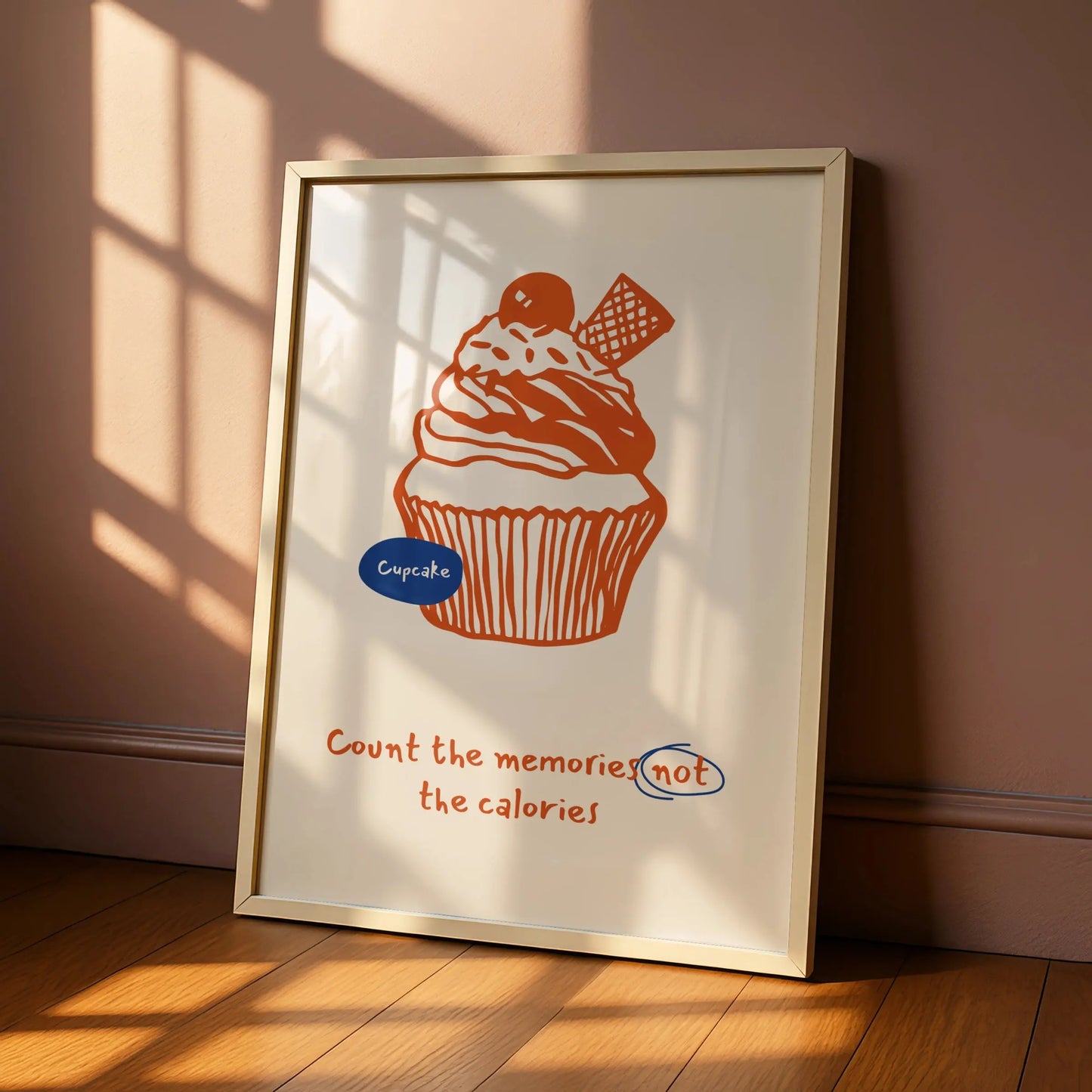 Cupcake Kitchen Wall Art, Count the Memories Not the Calories Poster, Baking Print
