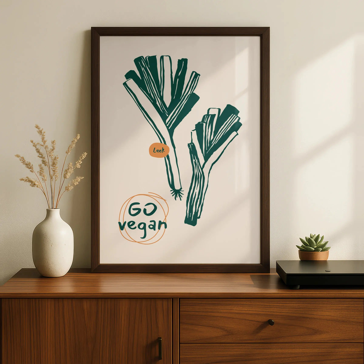 Leek Kitchen Print, Go Vegan Wall Art, Vegetable Poster, Green Minimalist Food Art