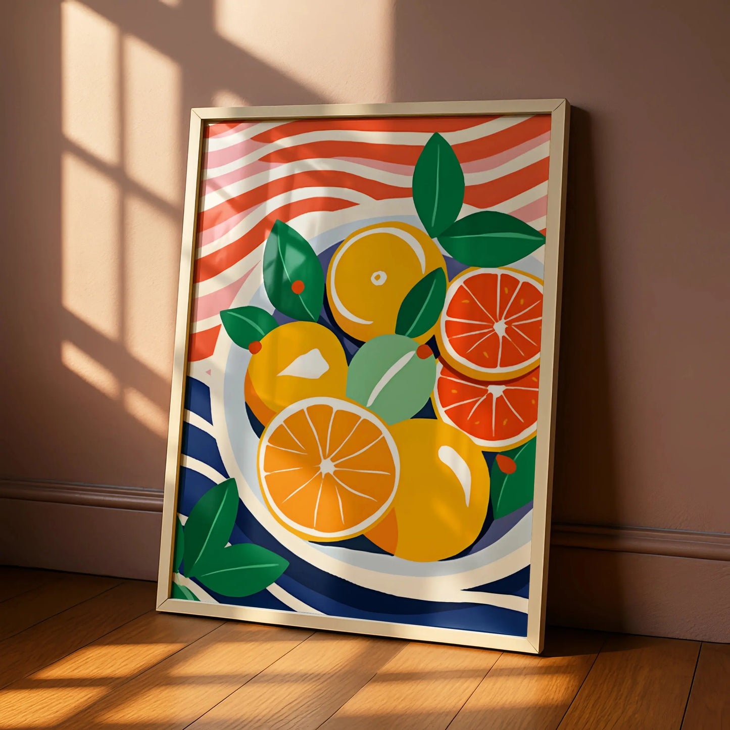 Citrus Fruit Bowl Kitchen Art Print, Orange Poster, Colourful Food Wall Decor