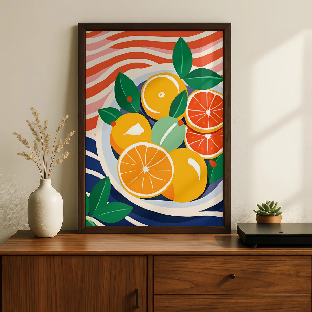 Citrus Fruit Bowl Kitchen Art Print, Orange Poster, Colourful Food Wall Decor