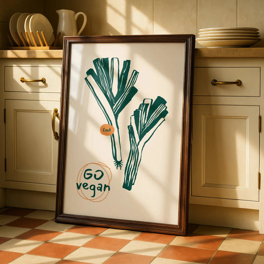 Leek Kitchen Print, Go Vegan Wall Art, Vegetable Poster, Green Minimalist Food Art