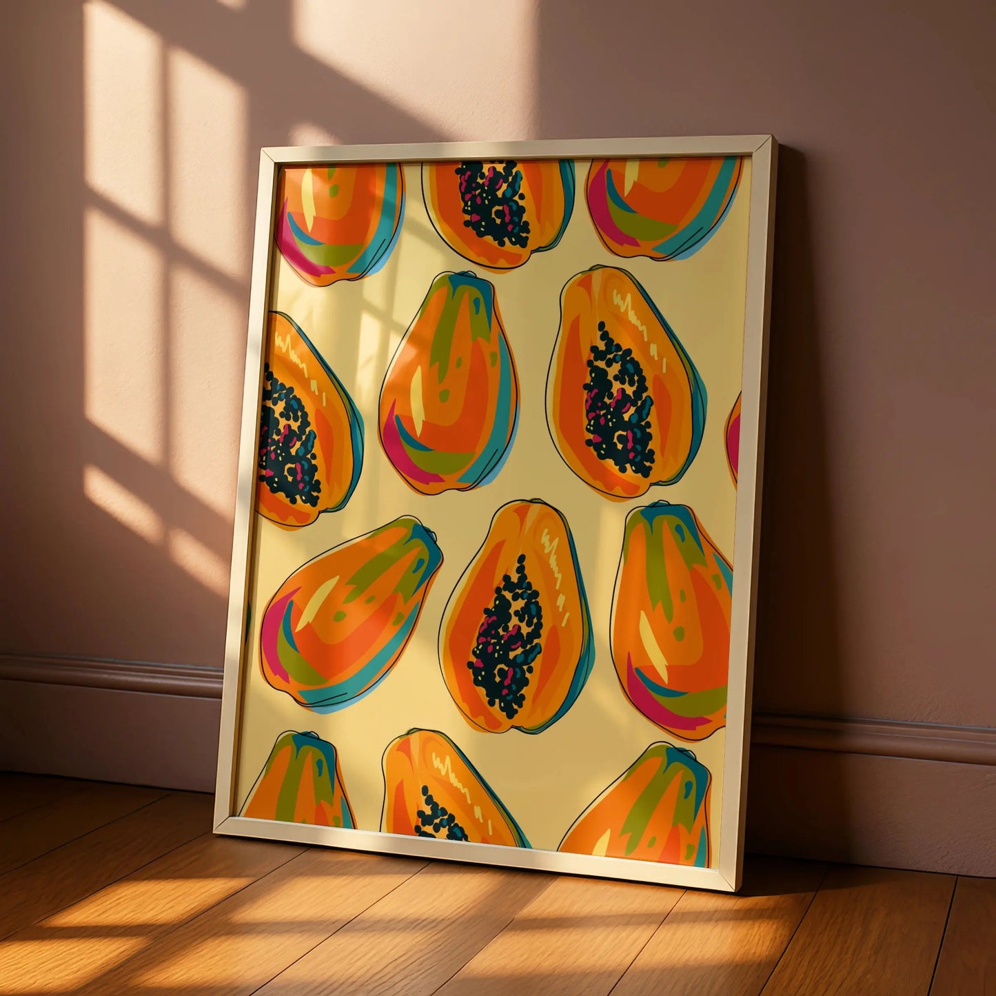 Papaya Kitchen Print, Tropical Fruit Wall Art, Colourful Food Poster, Kitchen Decor