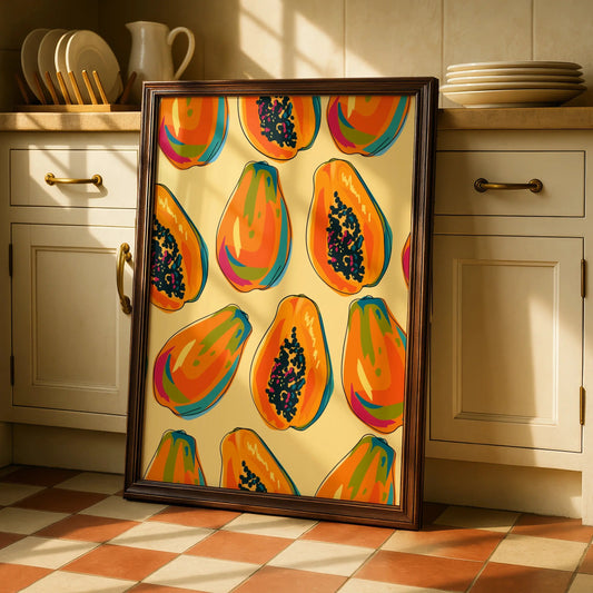 Papaya Kitchen Print, Tropical Fruit Wall Art, Colourful Food Poster, Kitchen Decor
