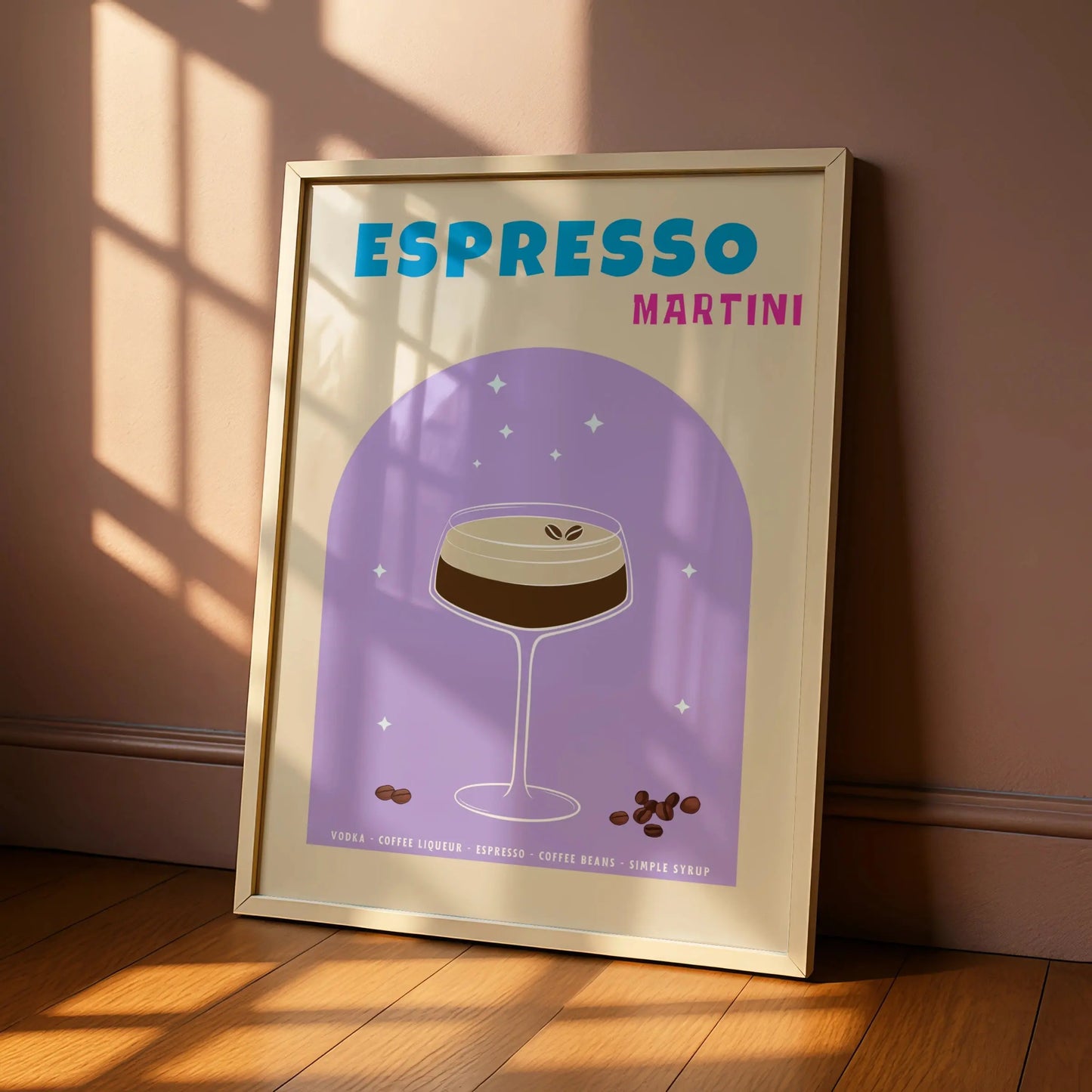 Espresso Martini Kitchen Print, Cocktail Wall Art, Bar Cart Poster, Retro Purple