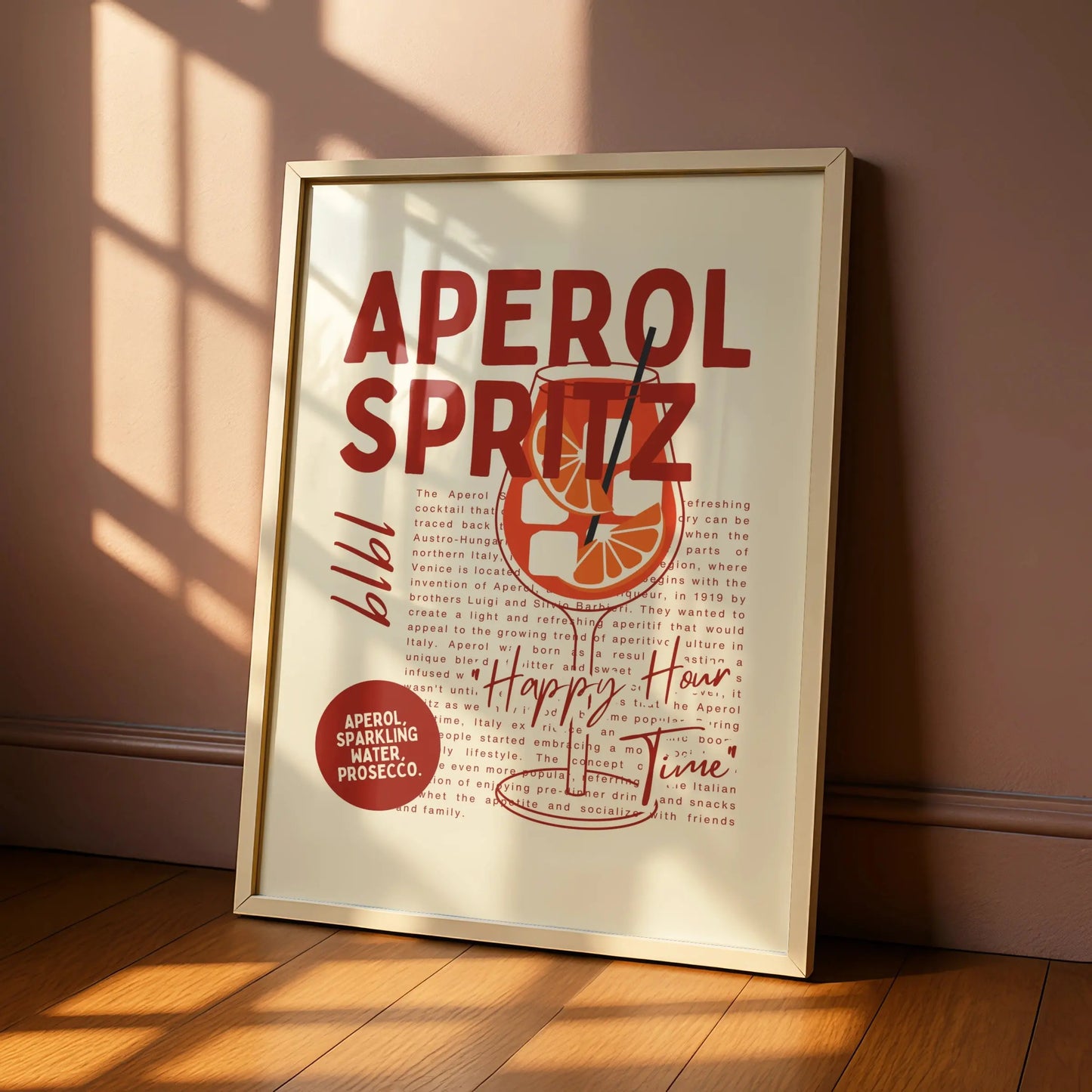 Aperol Spritz Kitchen Print, Cocktail Wall Art, Bar Cart Poster, Happy Hour Decor