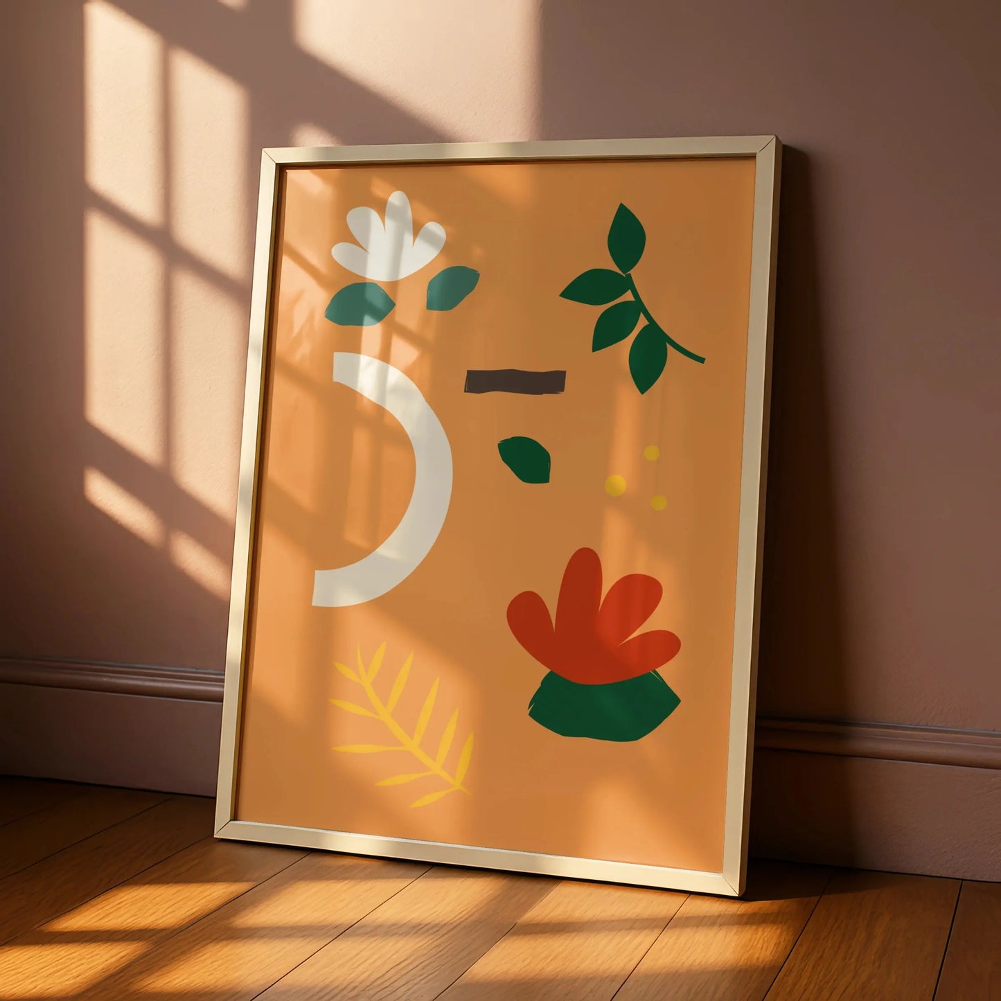 Botanical Kitchen Wall Art, Orange Boho Floral Poster, Leaf Print, Modern Home Decor