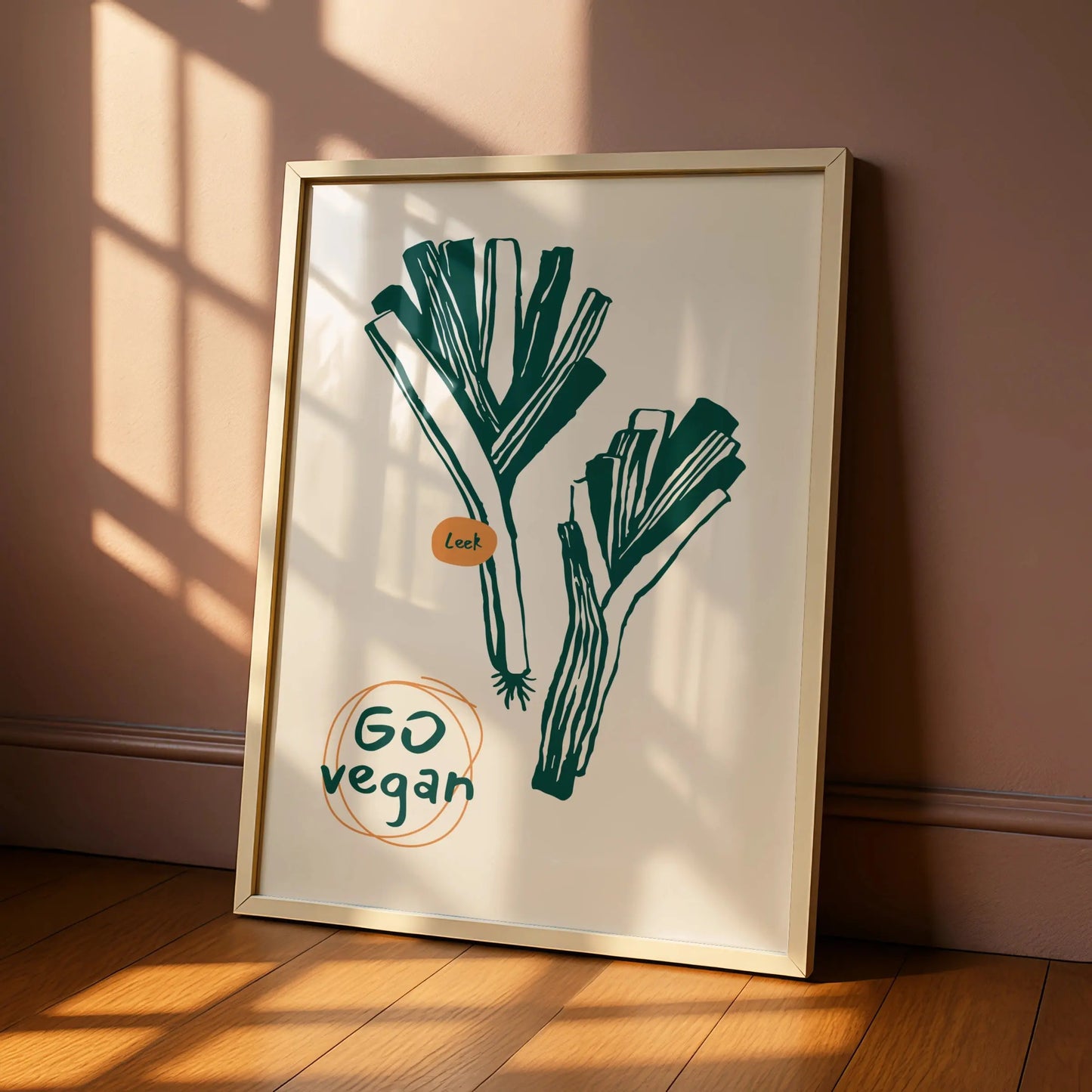 Leek Kitchen Print, Go Vegan Wall Art, Vegetable Poster, Green Minimalist Food Art