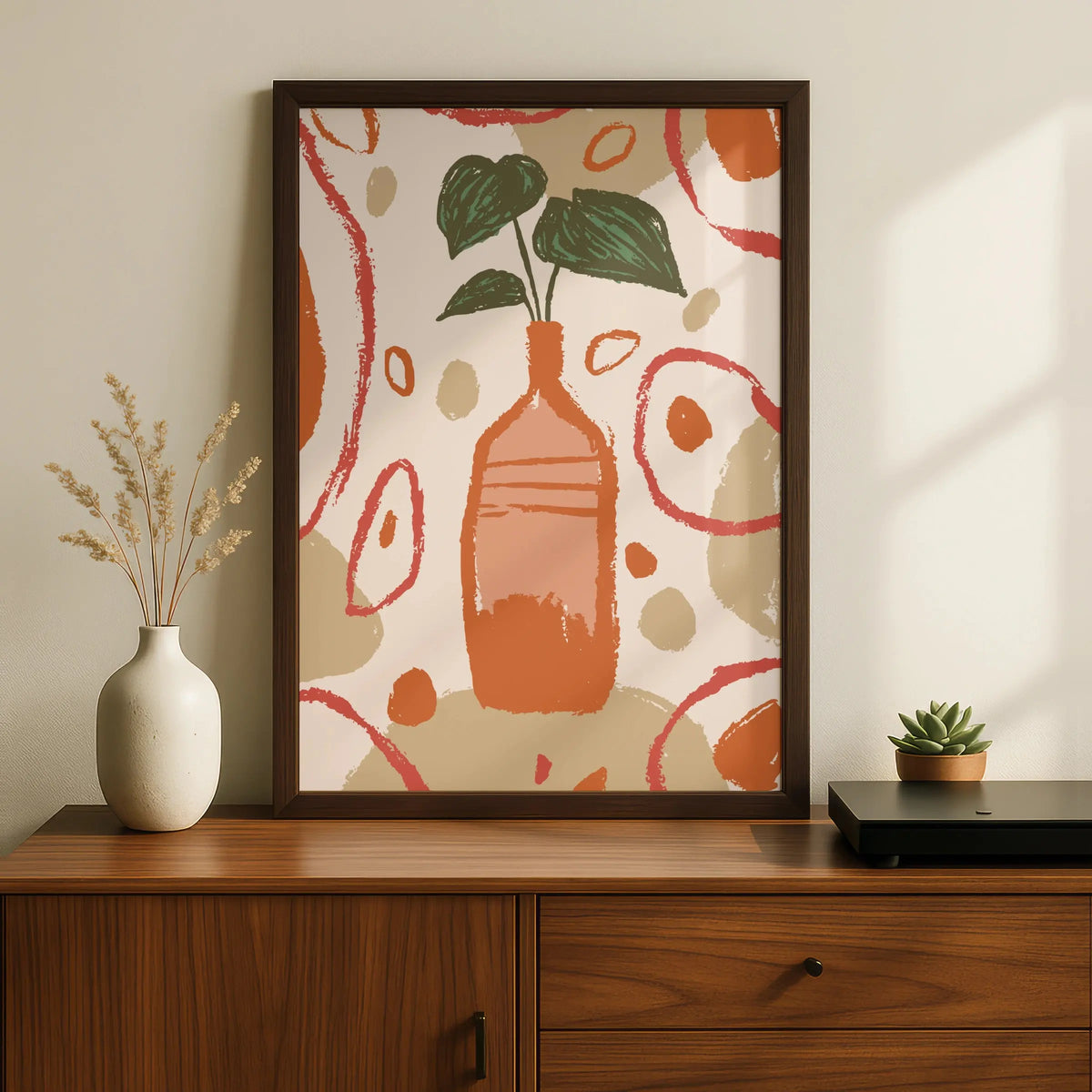 Terracotta Vase Kitchen Wall Art, Boho Plant Print, Earthy Tones Home Decor Poster
