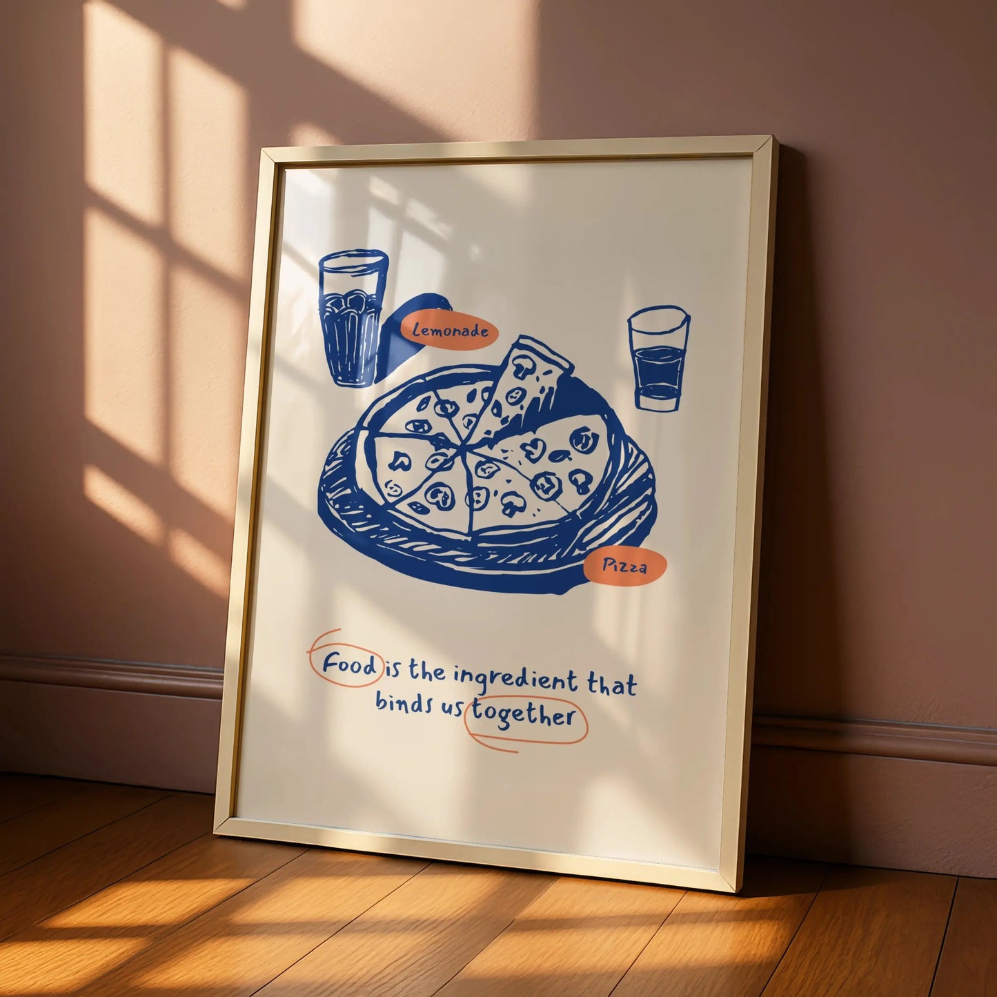 Pizza Kitchen Wall Art Print, Food Quote Poster, Blue Retro Dining Room Decor, Chef Gift