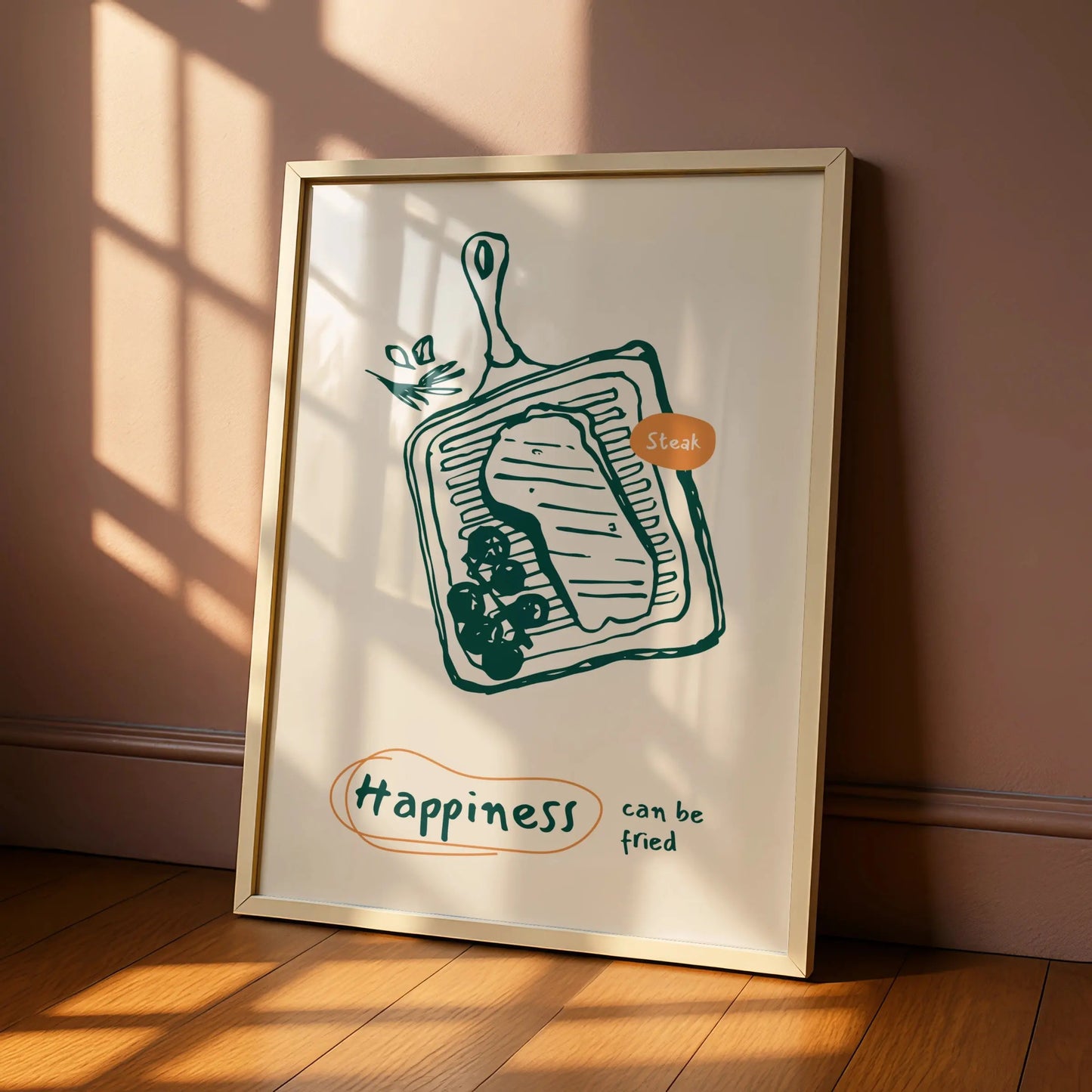 Steak Kitchen Wall Art, Happiness Can Be Fried Poster, Funny Food Print, Chef Gift