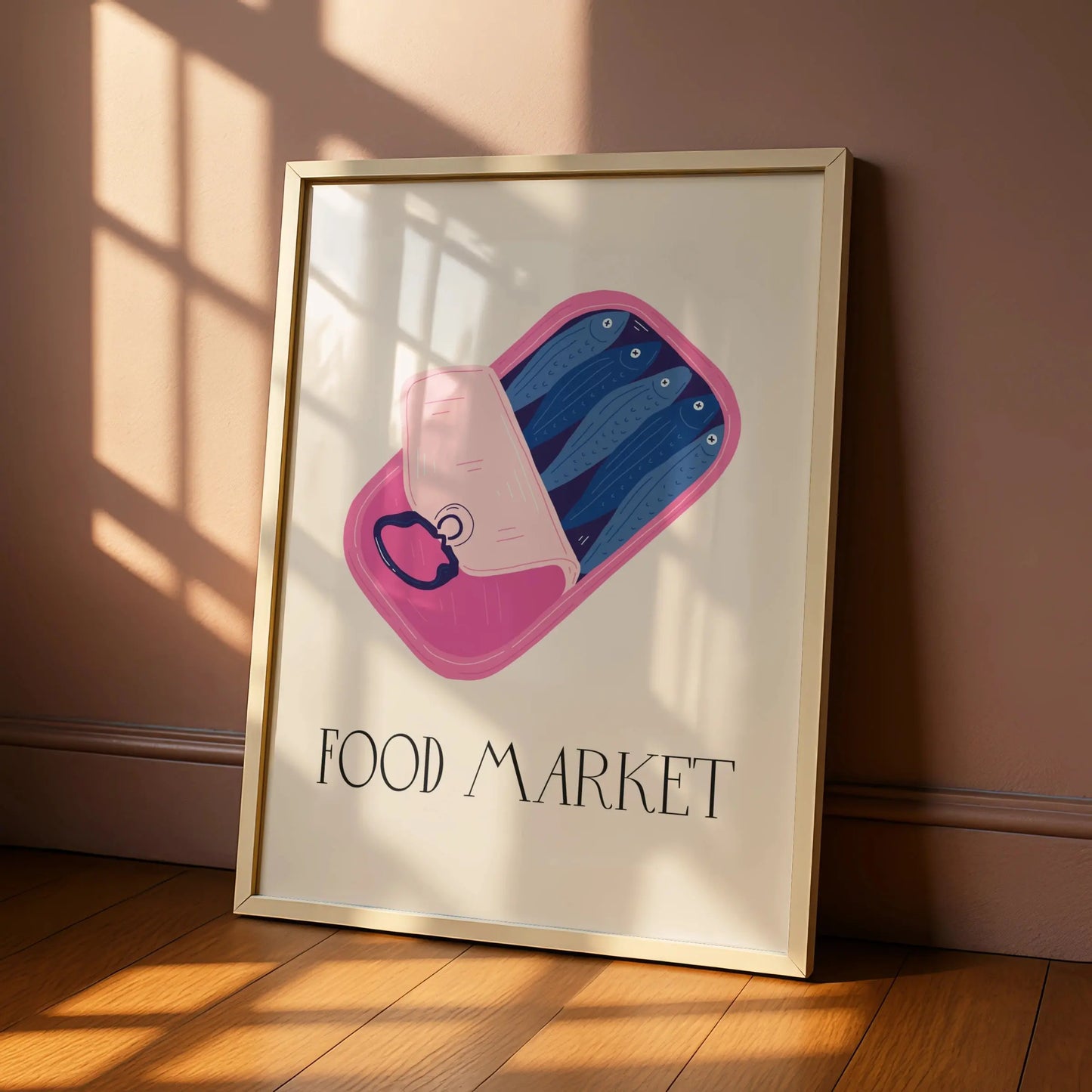Sardine Tin Kitchen Print, Food Market Poster, Pink Fish Can Wall Art, Quirky Kitchen Decor
