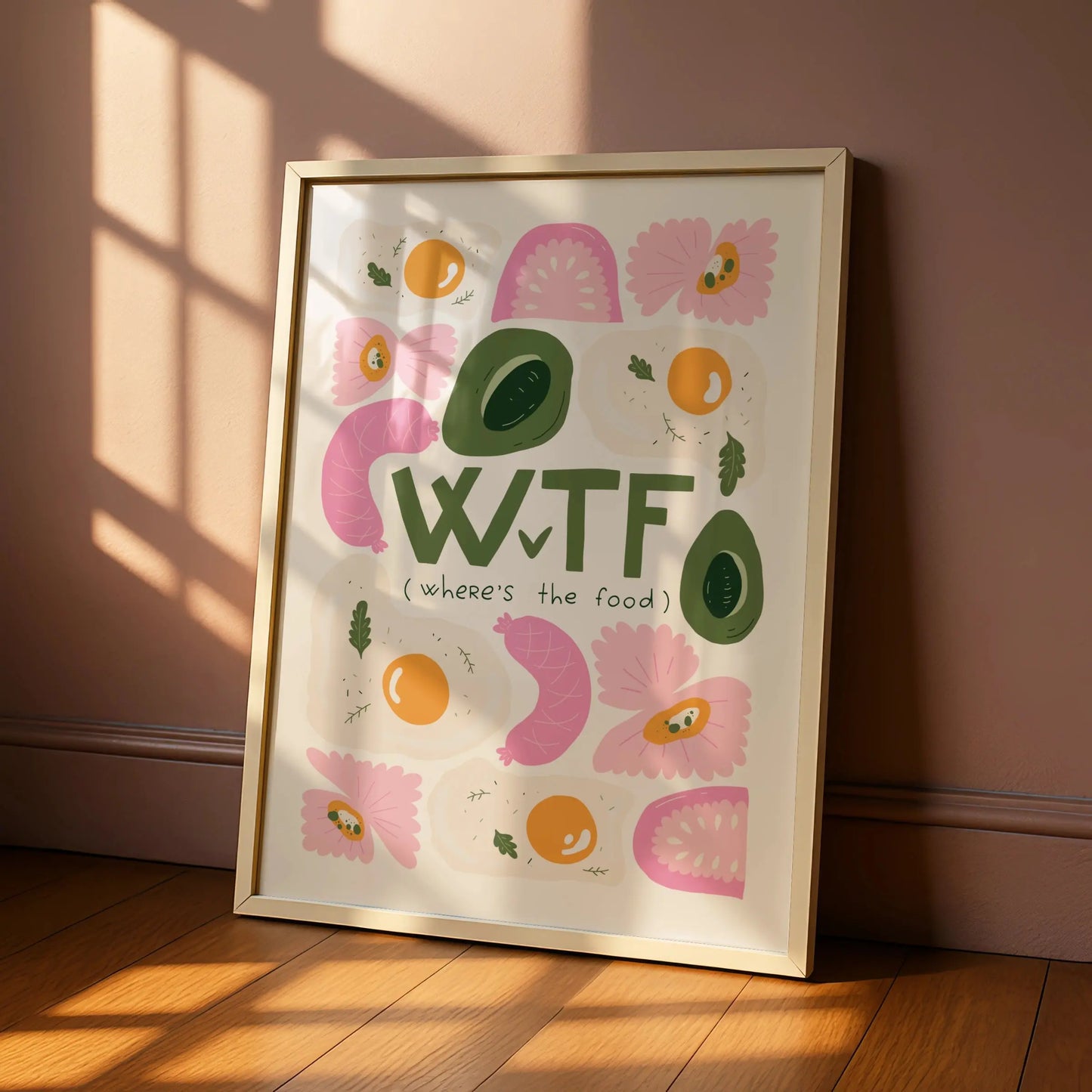 WTF Where's The Food Kitchen Wall Art, Funny Food Poster, Avocado Egg Print