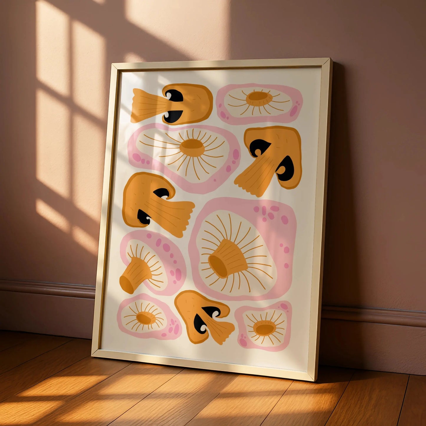Mushroom Kitchen Art Print, Funky Retro Fungi Poster, Pink Orange Wall Art, Boho Kitchen Decor