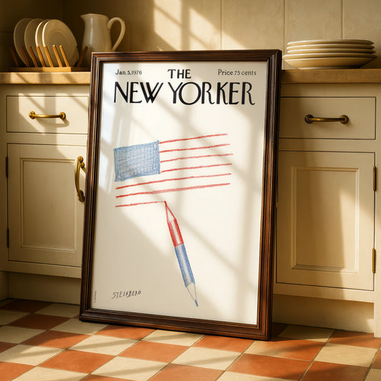 The New Yorker 1976 Poster, Steinberg American Flag Art, Patriotic Wall Print