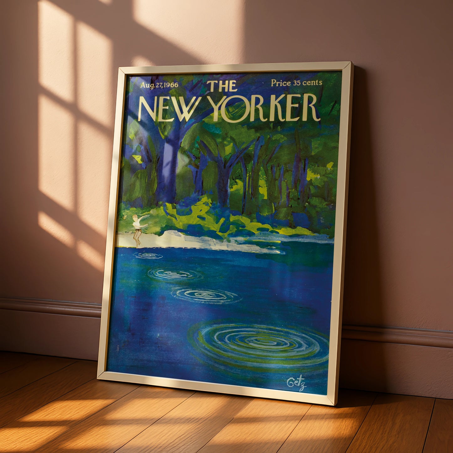 New Yorker Cover Art Poster 1966, Summer Lake Forest Print, Vintage Magazine Wall Art