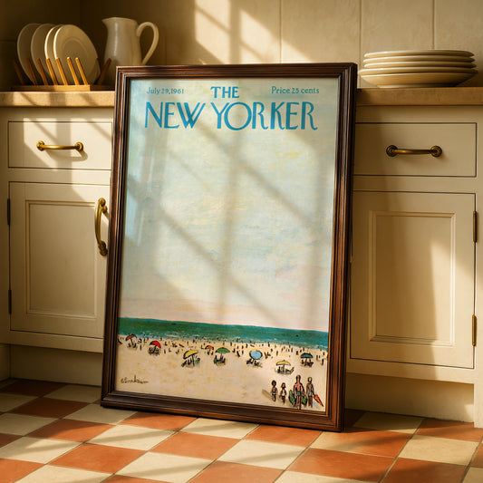 The New Yorker 1961 Beach Cover Poster, Vintage Summer Seaside Wall Art Print