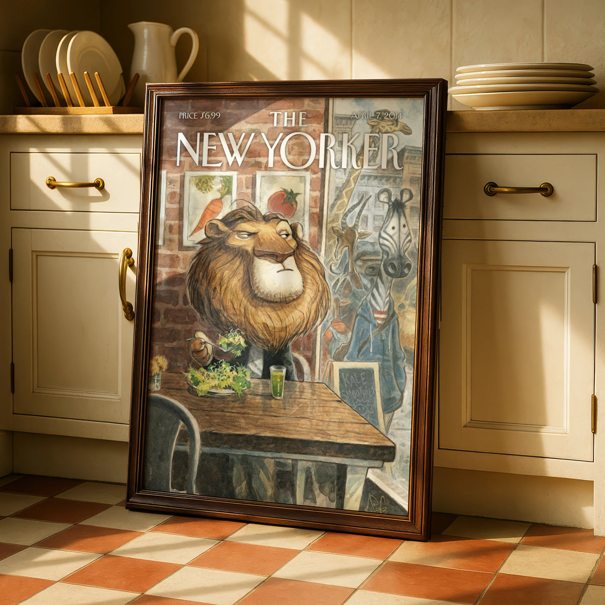 Lion Salad Poster, Whimsical Animal Wall Art wall art print