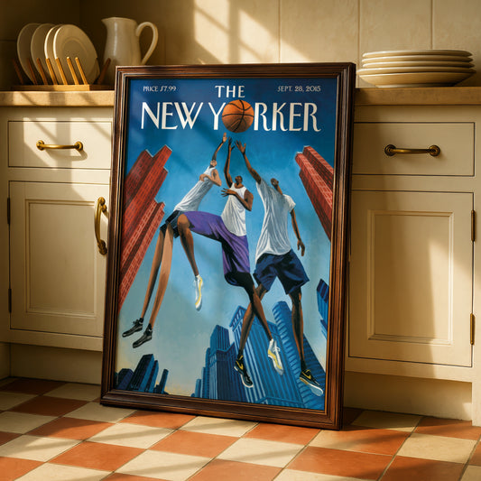 The New Yorker Basketball Poster, NYC Skyline Wall Art, Sports Cover Print