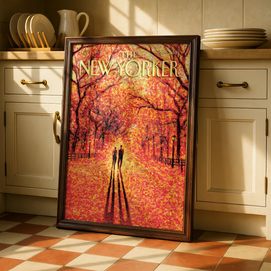 The New Yorker Autumn Park Poster, Fall Couple Wall Art, Central Park Print