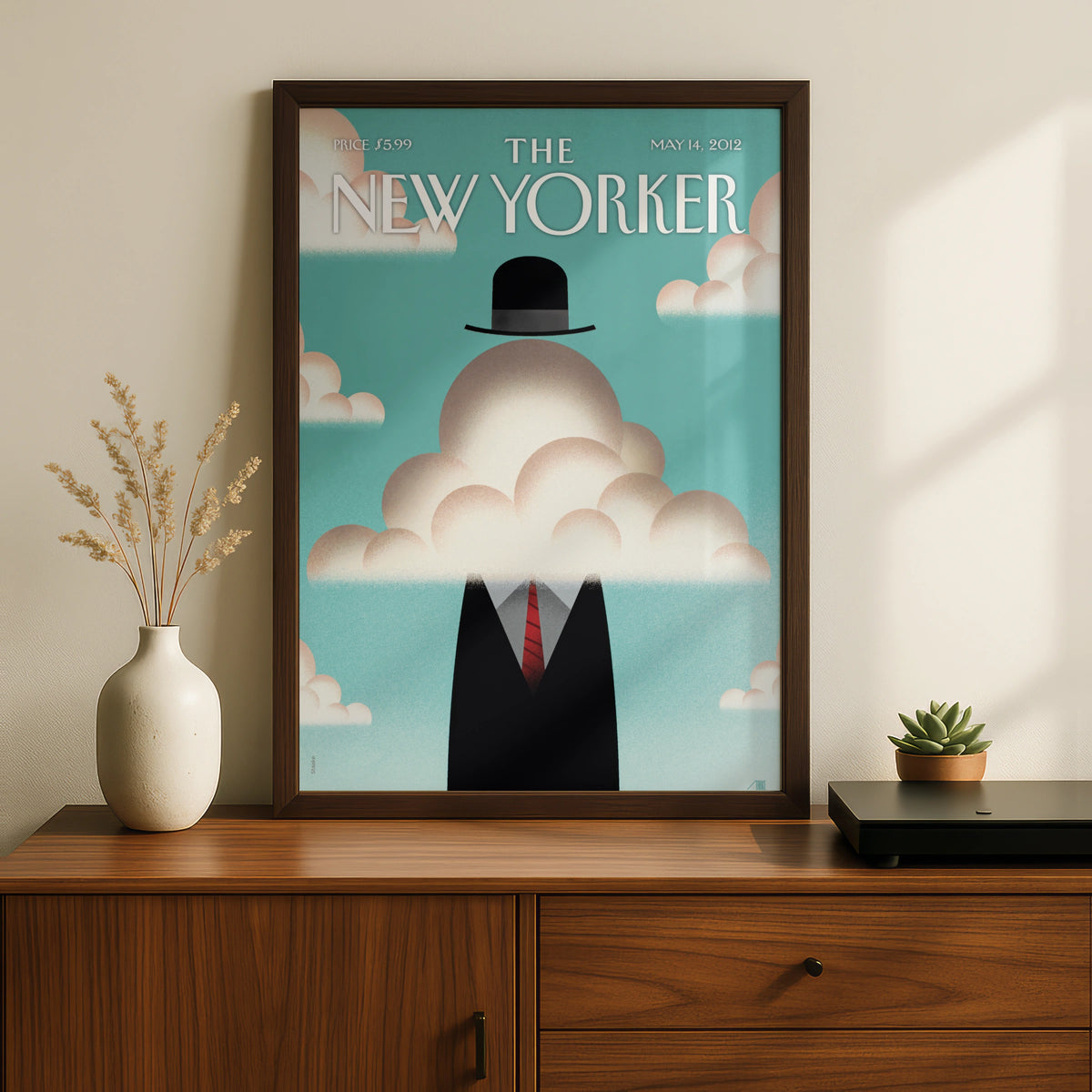 Bowler Hat Cloud Man Poster, Vintage Editorial Wall Art wall art print