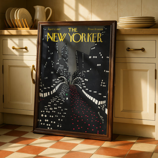 New Yorker 1927 Cover Poster, NYC Night Skyline Art, Vintage City Wall Art Print