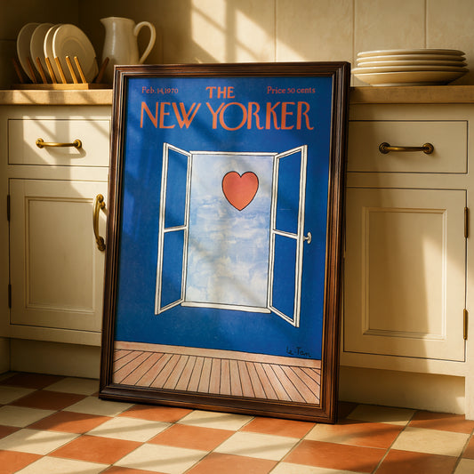 The New Yorker Valentine Poster, Heart Door Art Print, Feb 1970 Cover, Blue Wall Decor