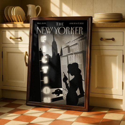 The New Yorker Poster, Fiction Issue 2013, Art Deco NYC Noir Silhouette Wall Art