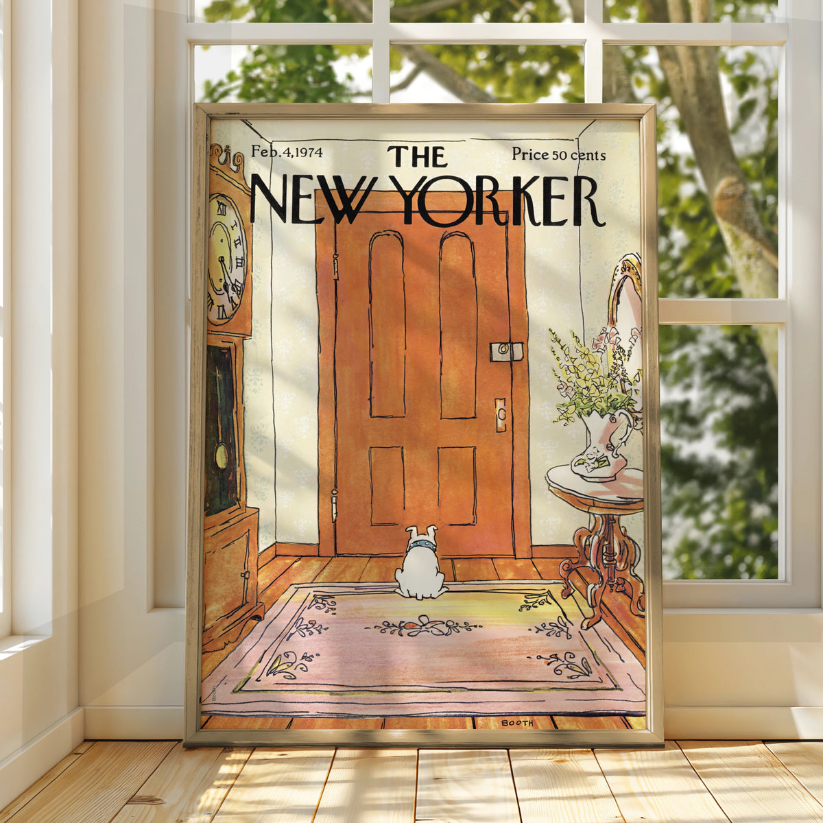 Dog Waiting at Door Poster, Whimsical Animal Wall Art wall art print