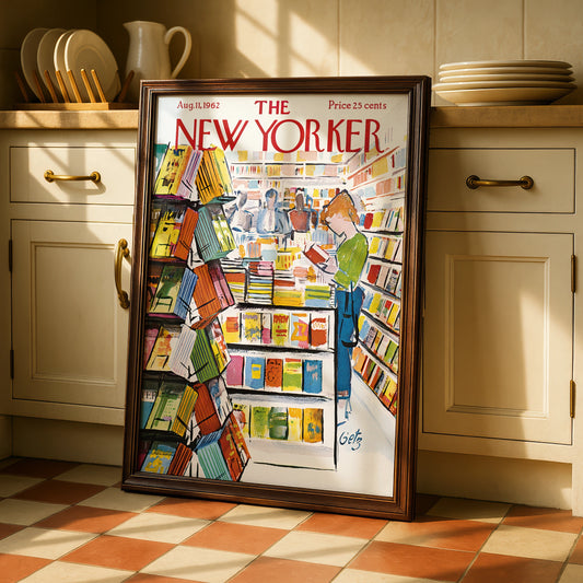 The New Yorker 1962 Bookshop Cover Poster, Vintage Magazine Wall Art Print