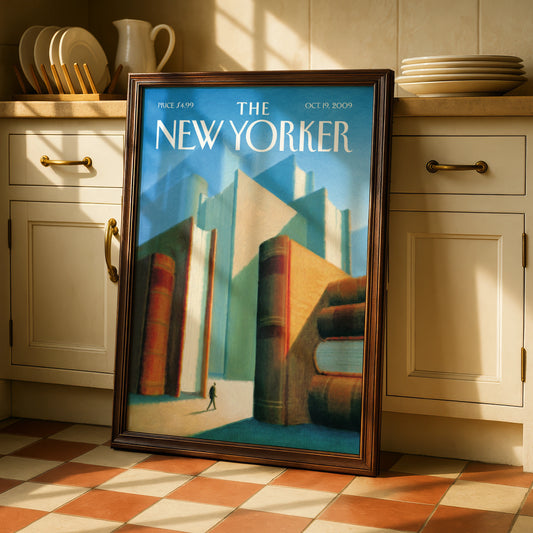 The New Yorker Book City Poster, Giant Books Wall Art, Library Print, Reader Gift