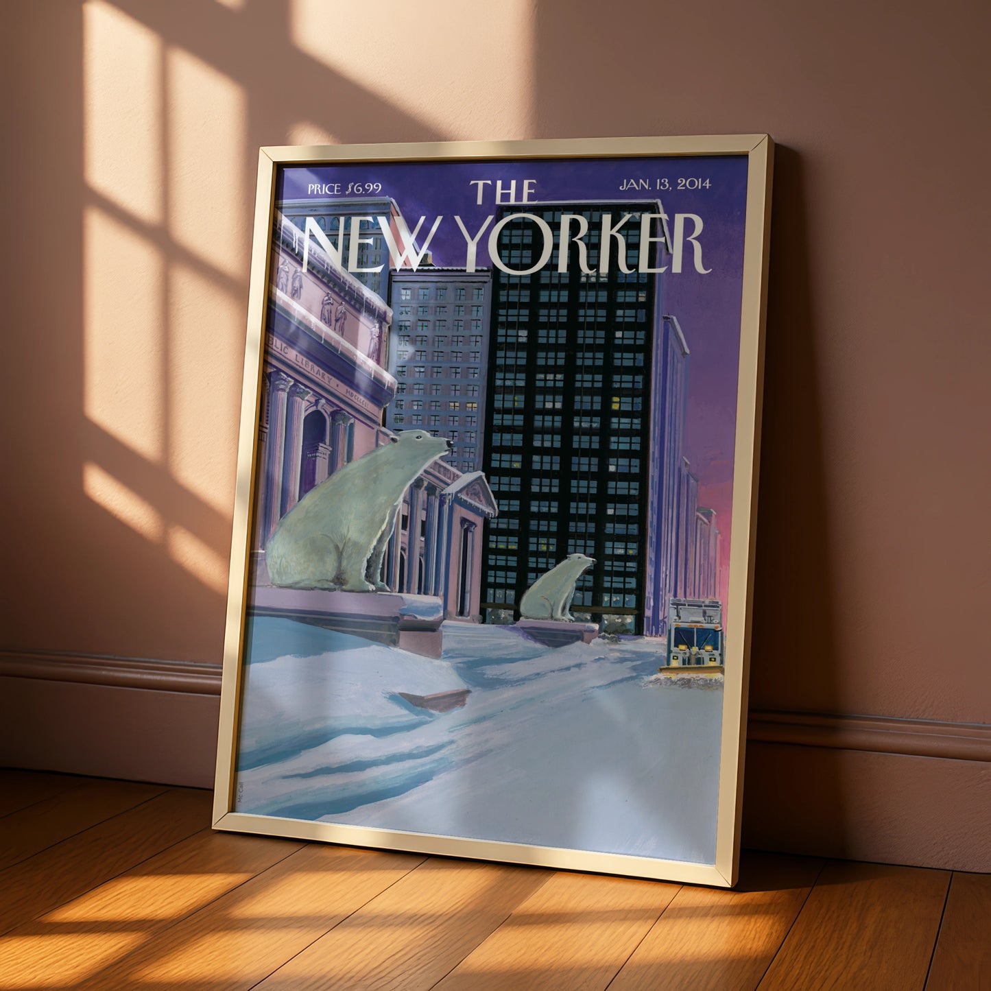 The New Yorker Polar Bear NYC Winter Cover Poster, New York City Wall Art Print