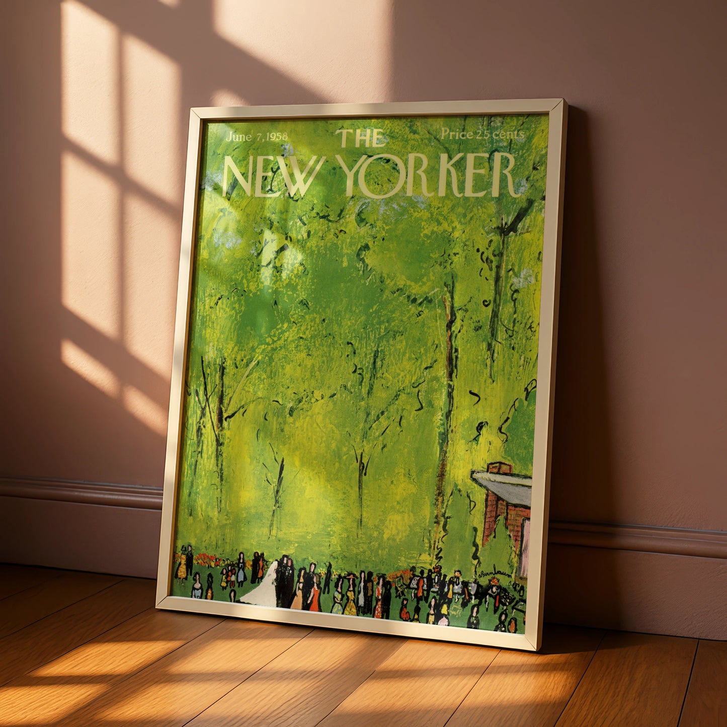 The New Yorker June 1958 Poster, Vintage Wedding Park Scene, Green Summer Wall Art