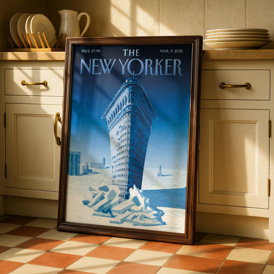 The New Yorker Poster, Flatiron Building Winter Blue NYC Wall Art Print
