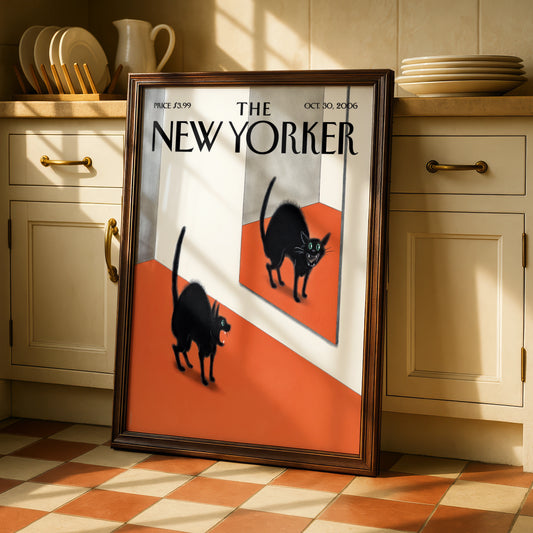 The New Yorker Halloween Black Cat Mirror Poster, October 2006 Cover Wall Art Print