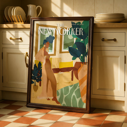 The New Yorker Poster March 2021, Woman Interior Art Print, Boho Wall Decor