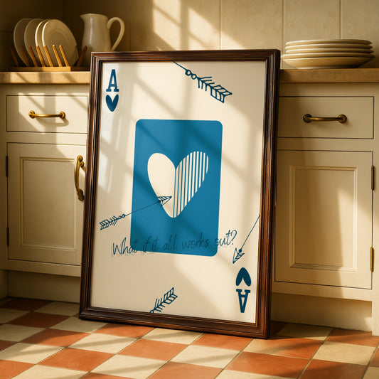 Ace of Hearts Maximalist Poster, Playing Card Wall Art, Blue Quote Print, Arrow