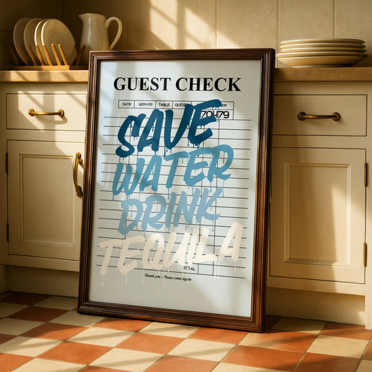 Save Water Drink Tequila Poster, Maximalist Bar Wall Art, Funny Quote Print, A1
