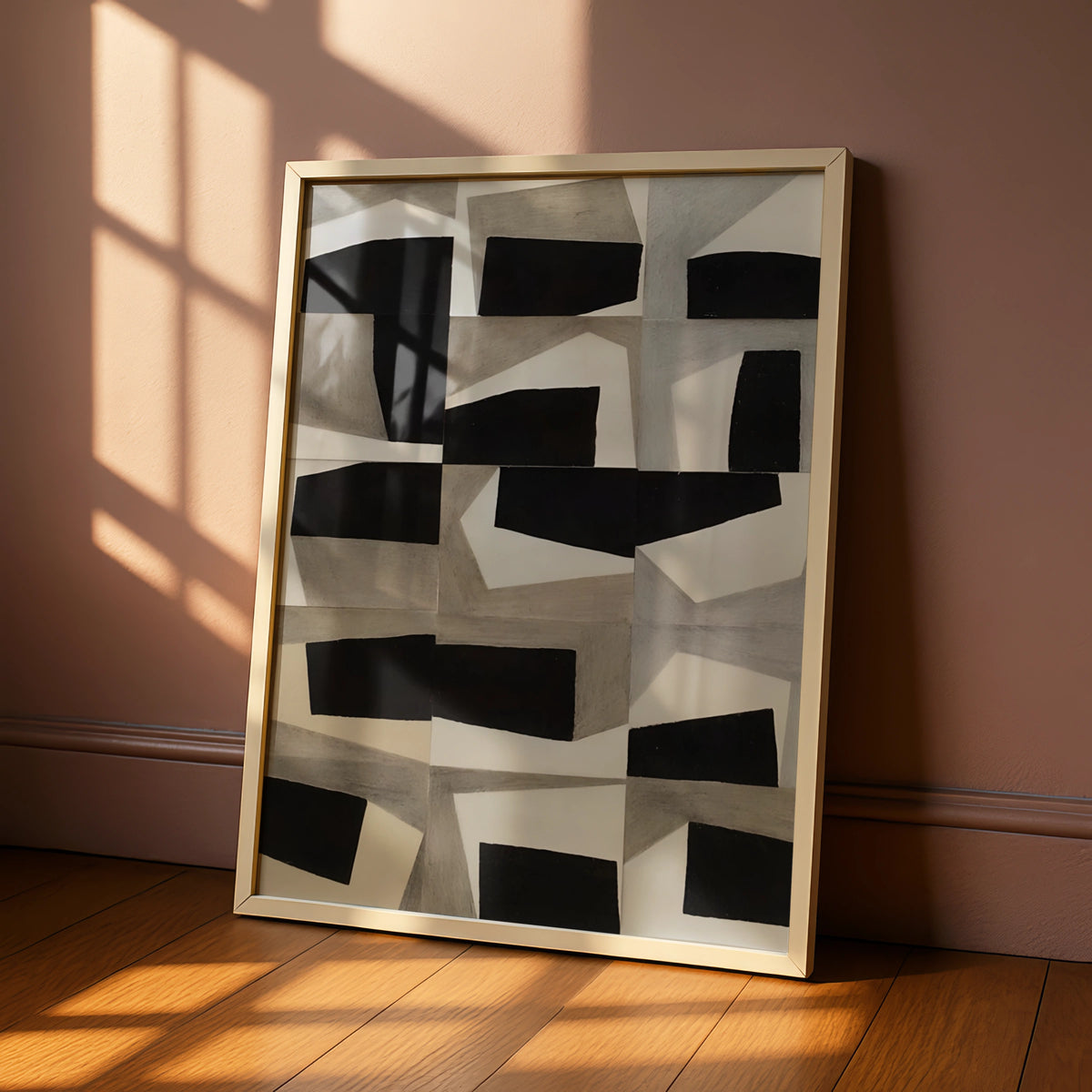 Geometric Abstract Monochrome Wall Art, Black Grey Modern Print, Contemporary Poster