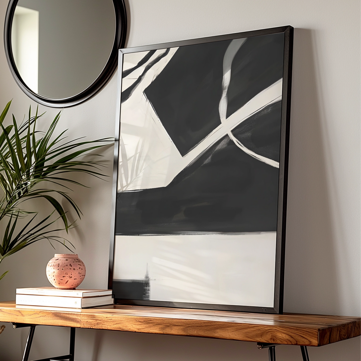 Modern Monochrome Abstract Wall Art, Black and White Poster, Minimalist Print, Contemporary Decor