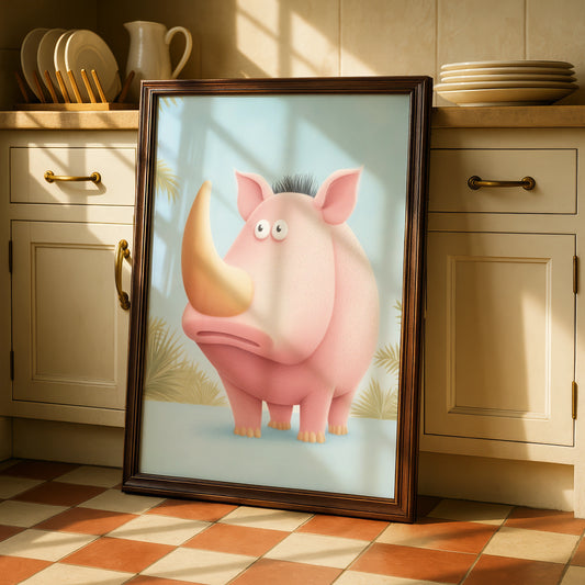 Cute Rhino Nursery Wall Art, Pink Rhinoceros Print, Safari Animal Poster for Kids Room