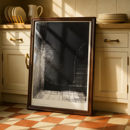 Halloween Dark Staircase Art Print, Spooky Gothic Black Wall Art, Haunted House Poster