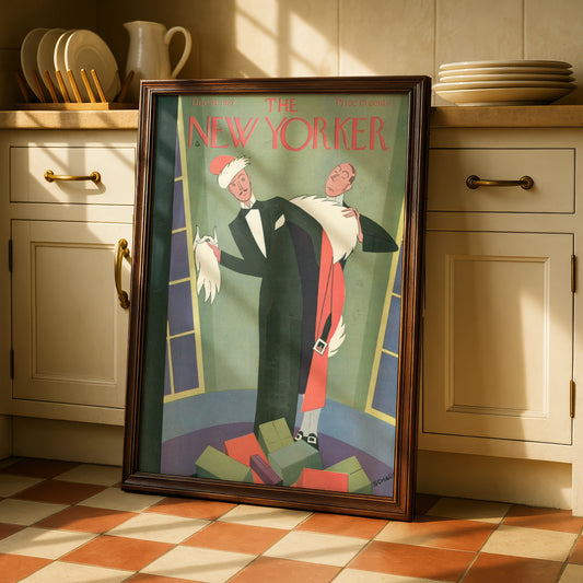 The New Yorker Christmas 1927 Cover Art Poster, Art Deco Holiday Vintage Print