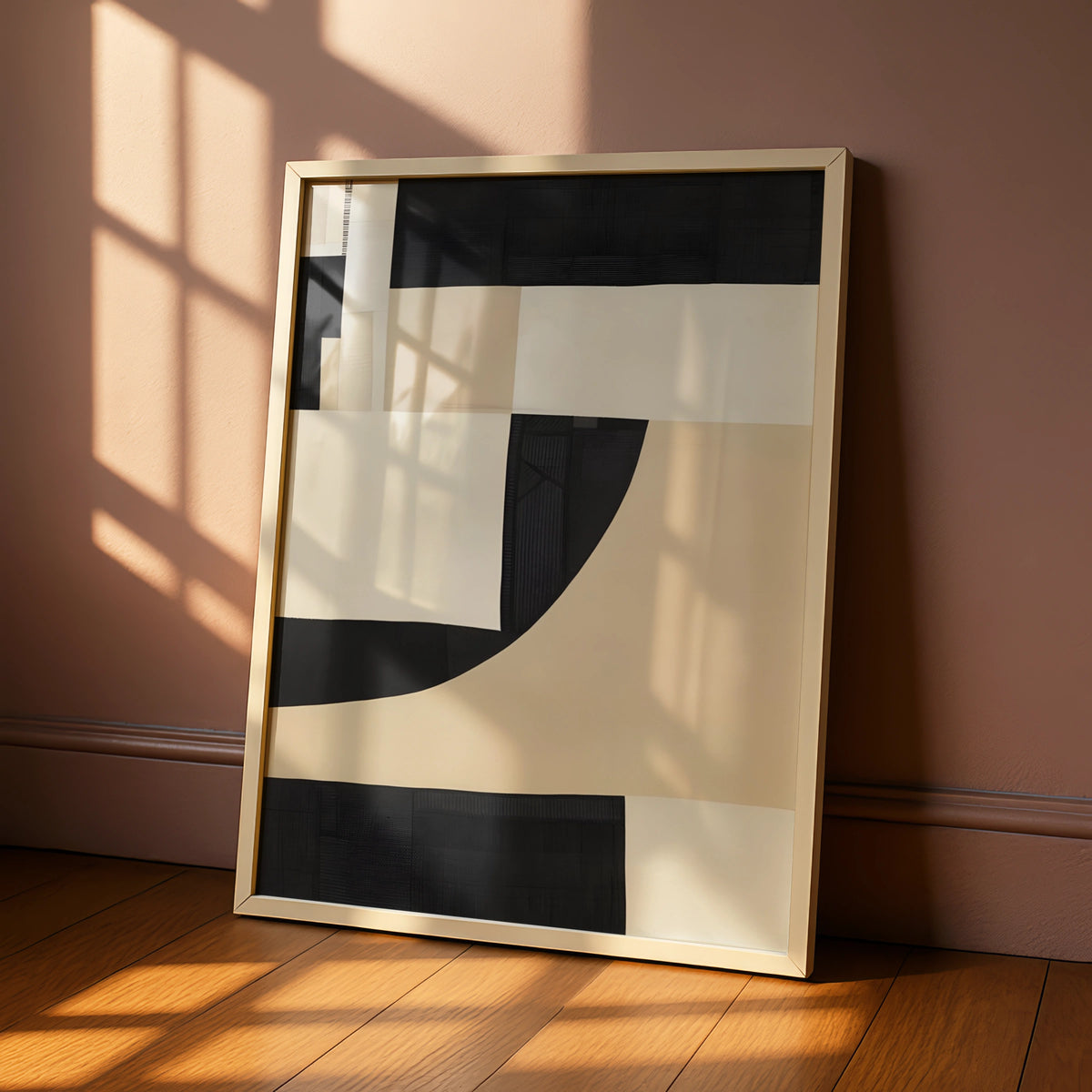 Modern Monochrome Abstract Print, Black Cream Geometric Wall Art, Minimalist Poster