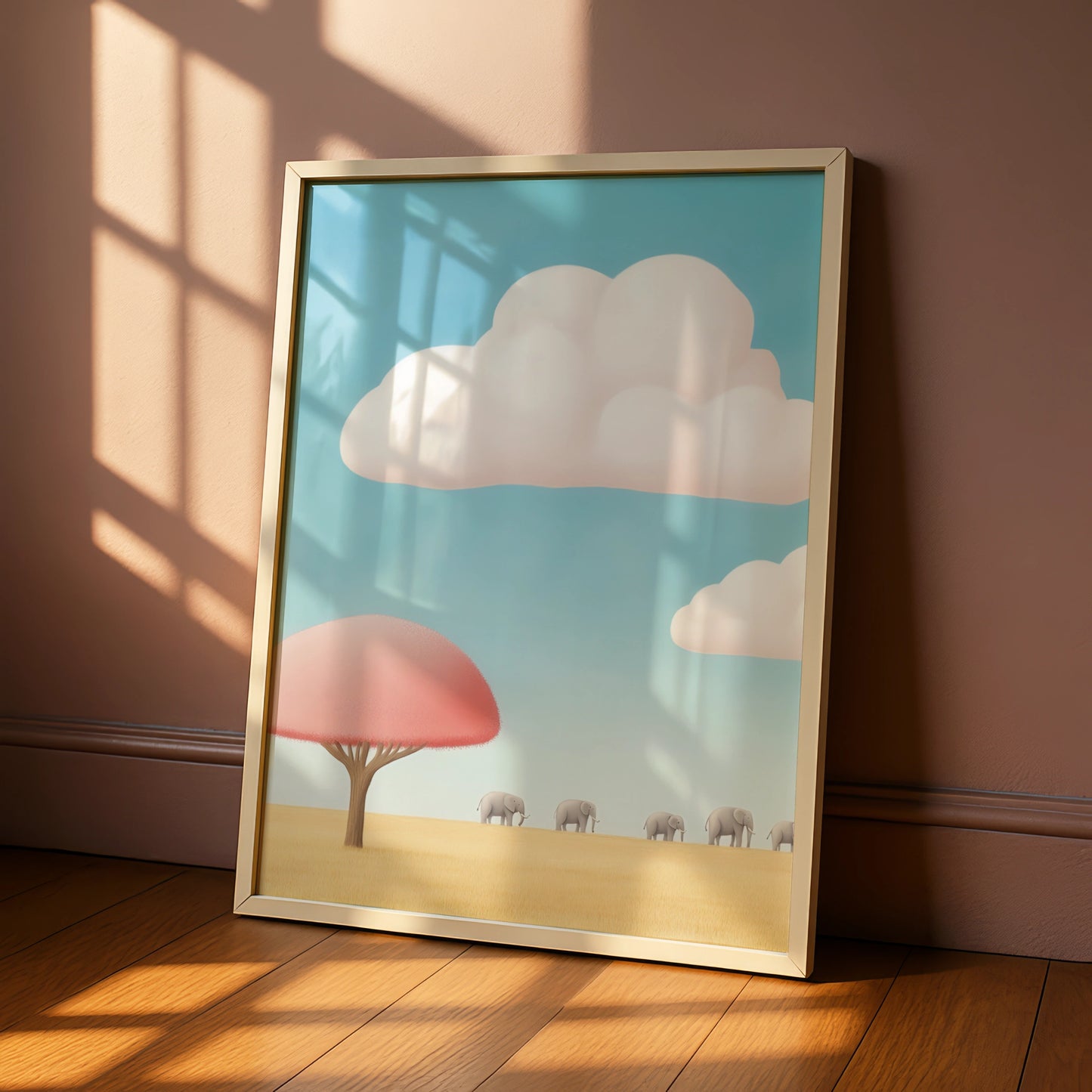 Elephant Nursery Wall Art, Safari Baby Print, Pastel Kids Room Poster, Cute Animal Decor