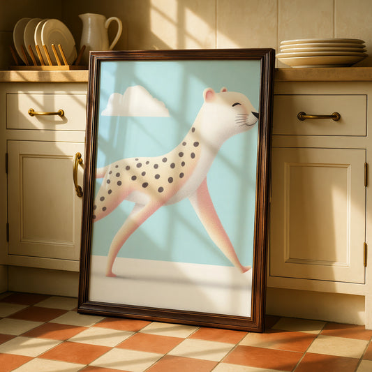 Cheetah Nursery Wall Art, Kids Animal Poster, Baby Blue Safari Print, Cute Big Cat