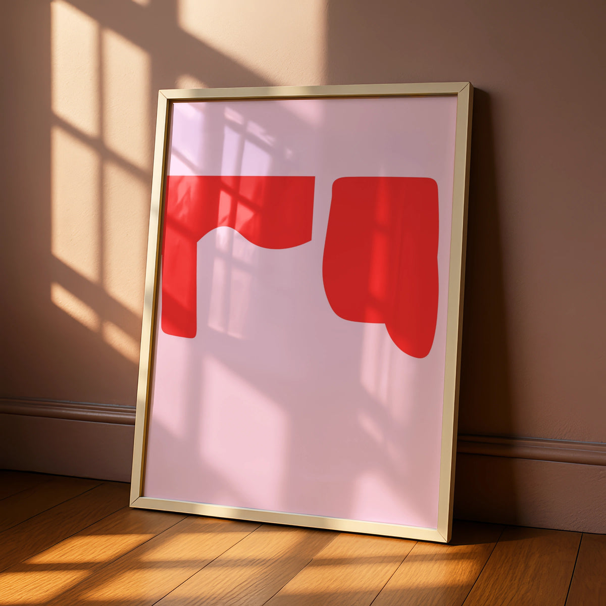Maximalist Abstract Shape Poster, Bold Red Pink Modern Wall Art Print, Retro Geometric