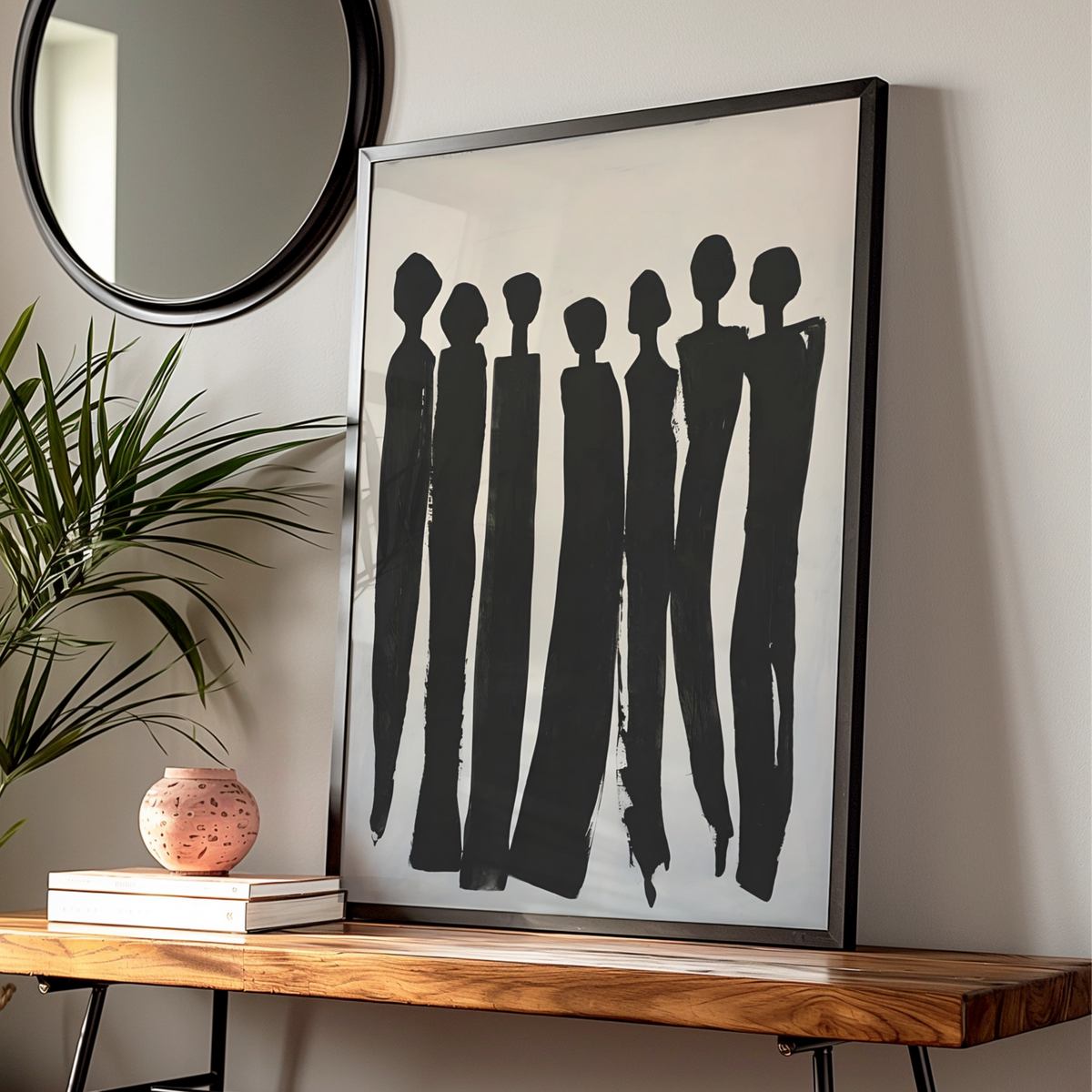 Abstract Figure Silhouette Print, Monochrome Wall Art, Black and White Minimalist Poster